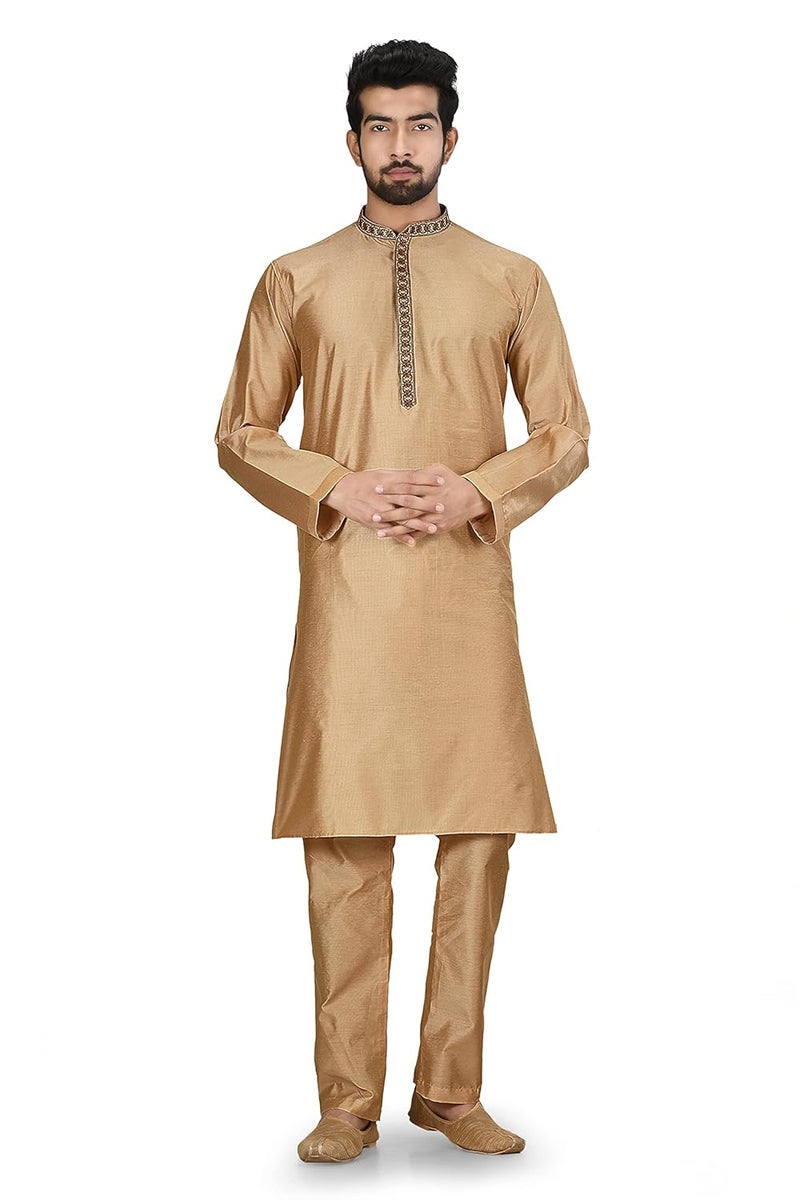 Polyfab Hathkargha Men's Stylish Cotton Blend Kurta Pyjama Set - Image 1